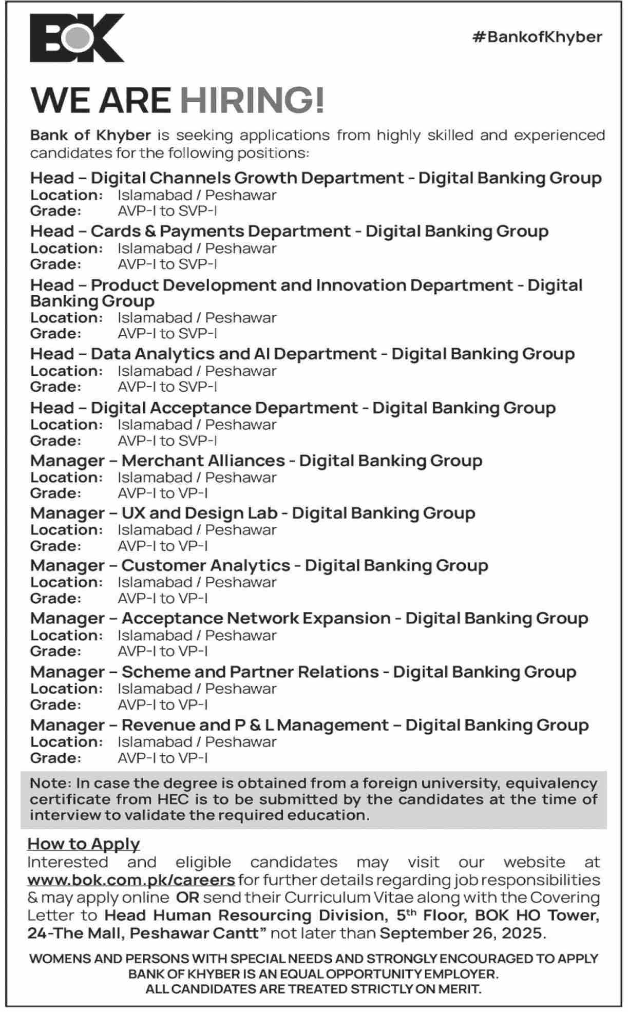 Bank of Khyber Jobs